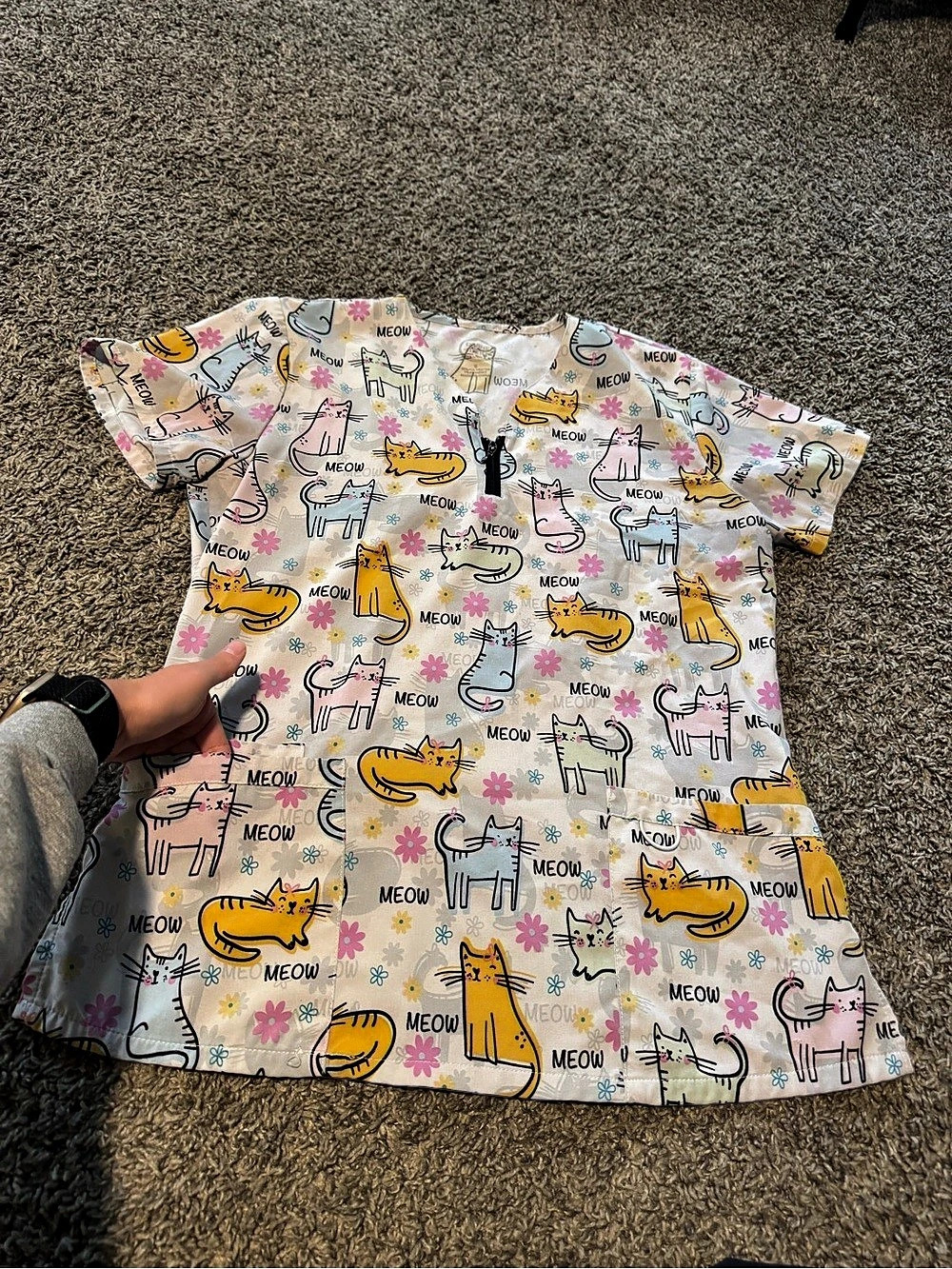 Divine Stretch Cat Print Scrub top